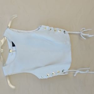 Marciano Guess Fancy bolero lace-up top vest XS white creme gold zipper